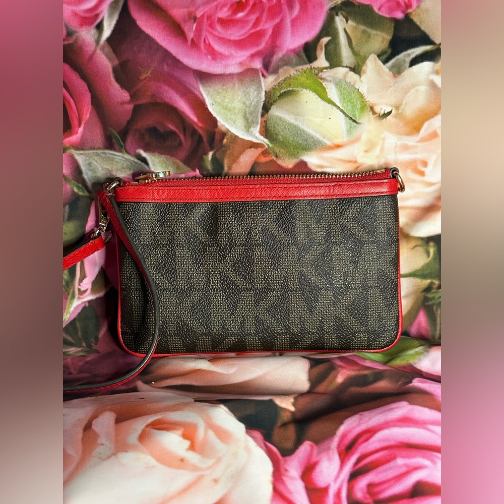 Michael Kors Brown and Red Women's Monogram Wristlet - Picture 3 of 15